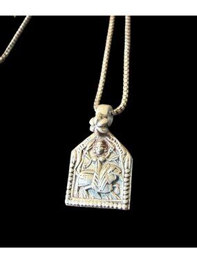 Vintage 925 Sterling Silver Indian Hindu Deity Pendant Box Chain Necklace